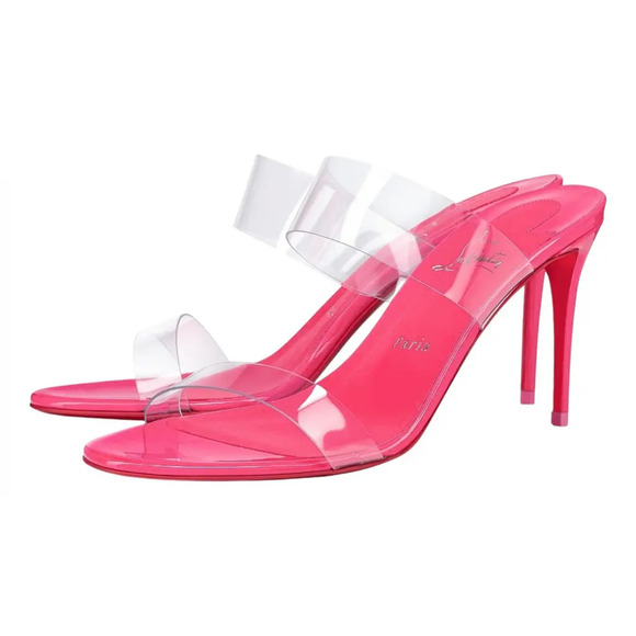 Christian Louboutin Just Nothing 85 Pink Patent PVC Sandal Mule Heel Pump 36.5 - Picture 1 of 12